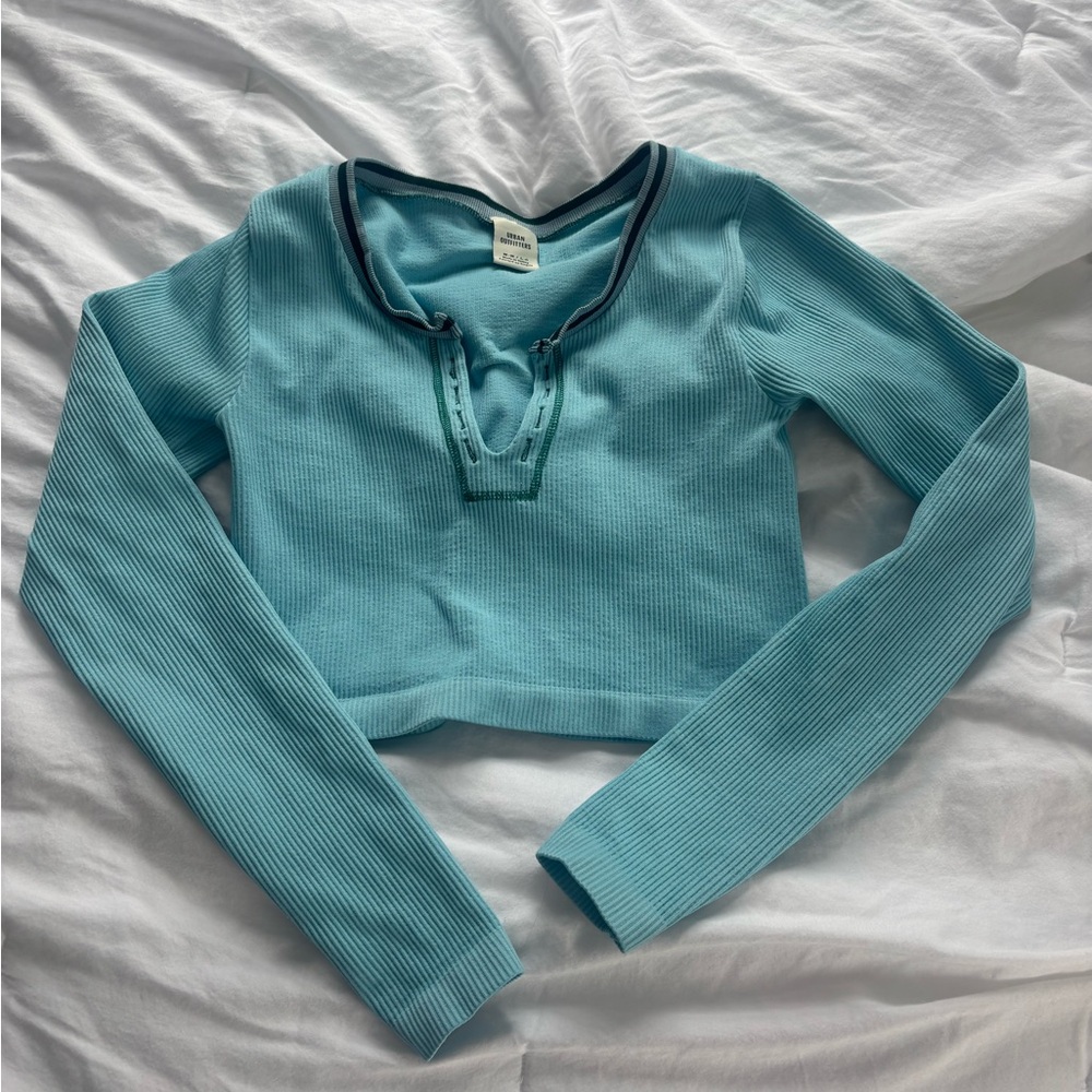 Urban Outfitters Out From Under Go For Gold Baby Blue Seamless Long Sleeve Top